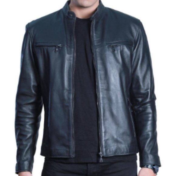 Men's black leather jacketgenuine sheep leather